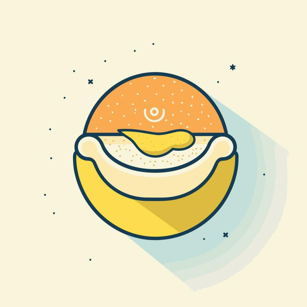 Vector of an orange sitting on top of a flat yellow moon