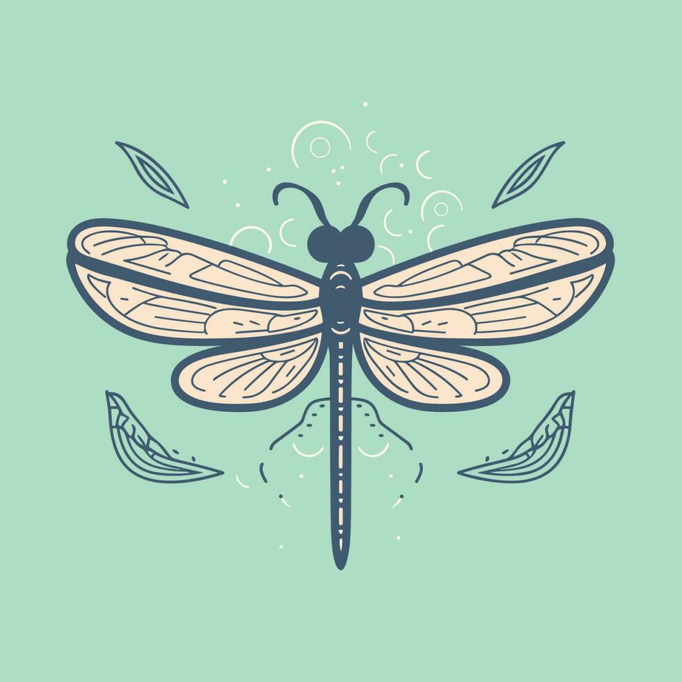 Vector of a colorful dragonfly drawing on a vibrant blue background