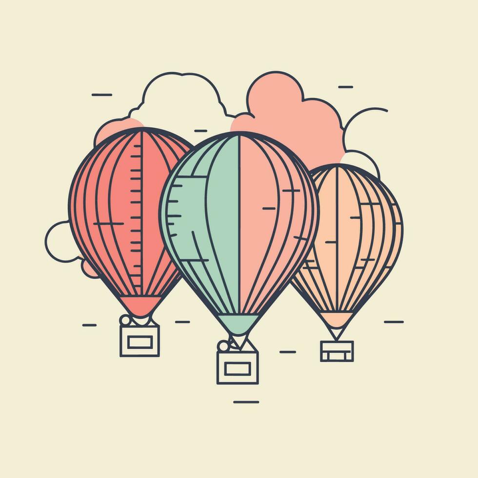 Vector of three colorful hot air balloons floating in the sky