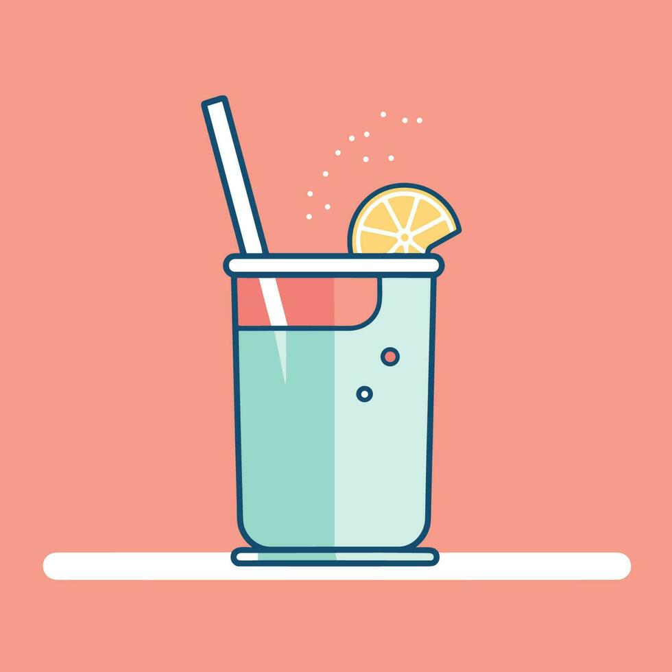 Vector of a refreshing glass of lemonade with a slice of lemon and a straw