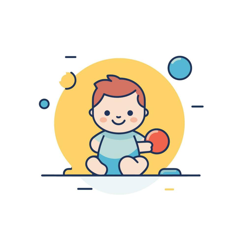 Vector of a young boy playing with a ball on a flat surface