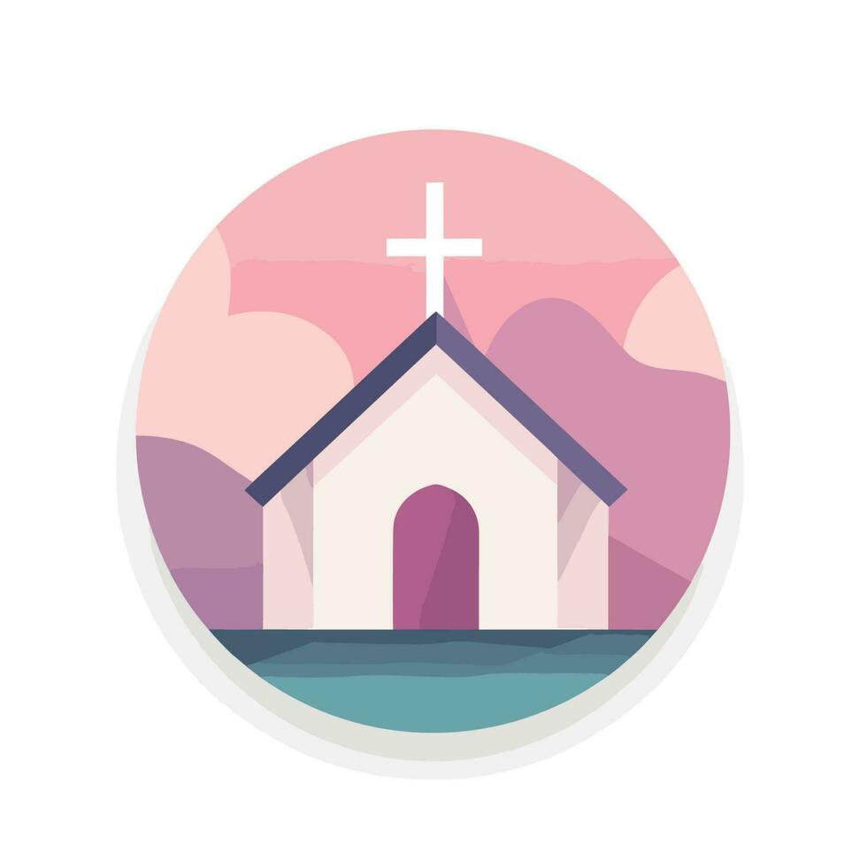 Vector of a flat church with a cross on top