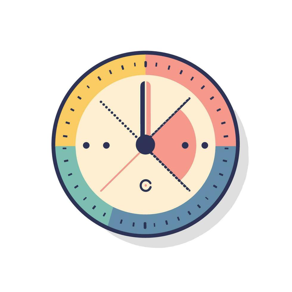 vector de un vibrante y minimalista plano diseño reloj en contra un limpiar blanco antecedentes