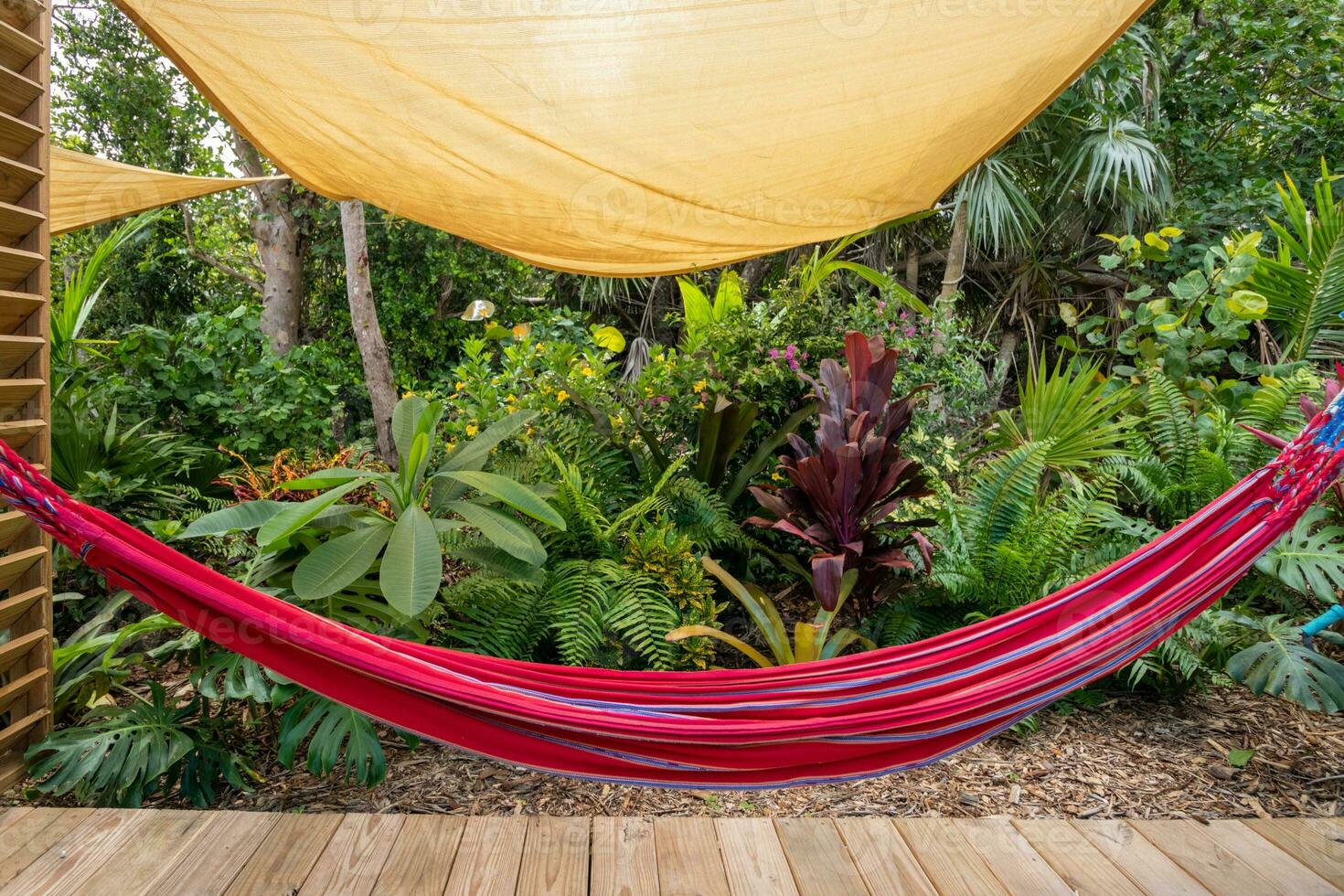 Hammock on a covered outdoor patio photo