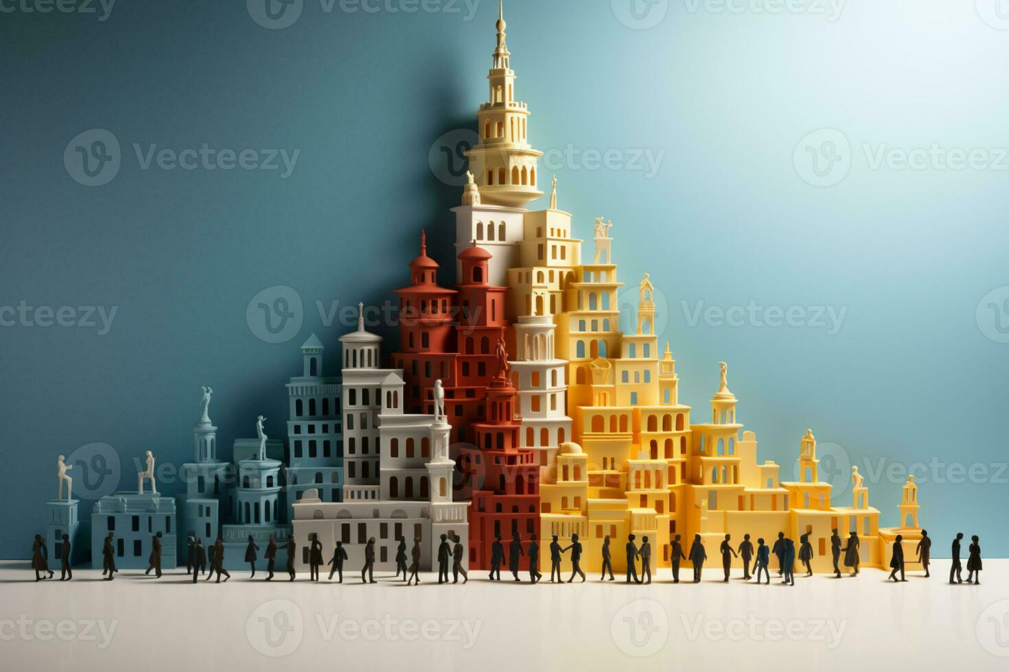 Diverse paper cut-outs create a human pyramid, symbolizing teamwork and inclusivity AI Generated photo