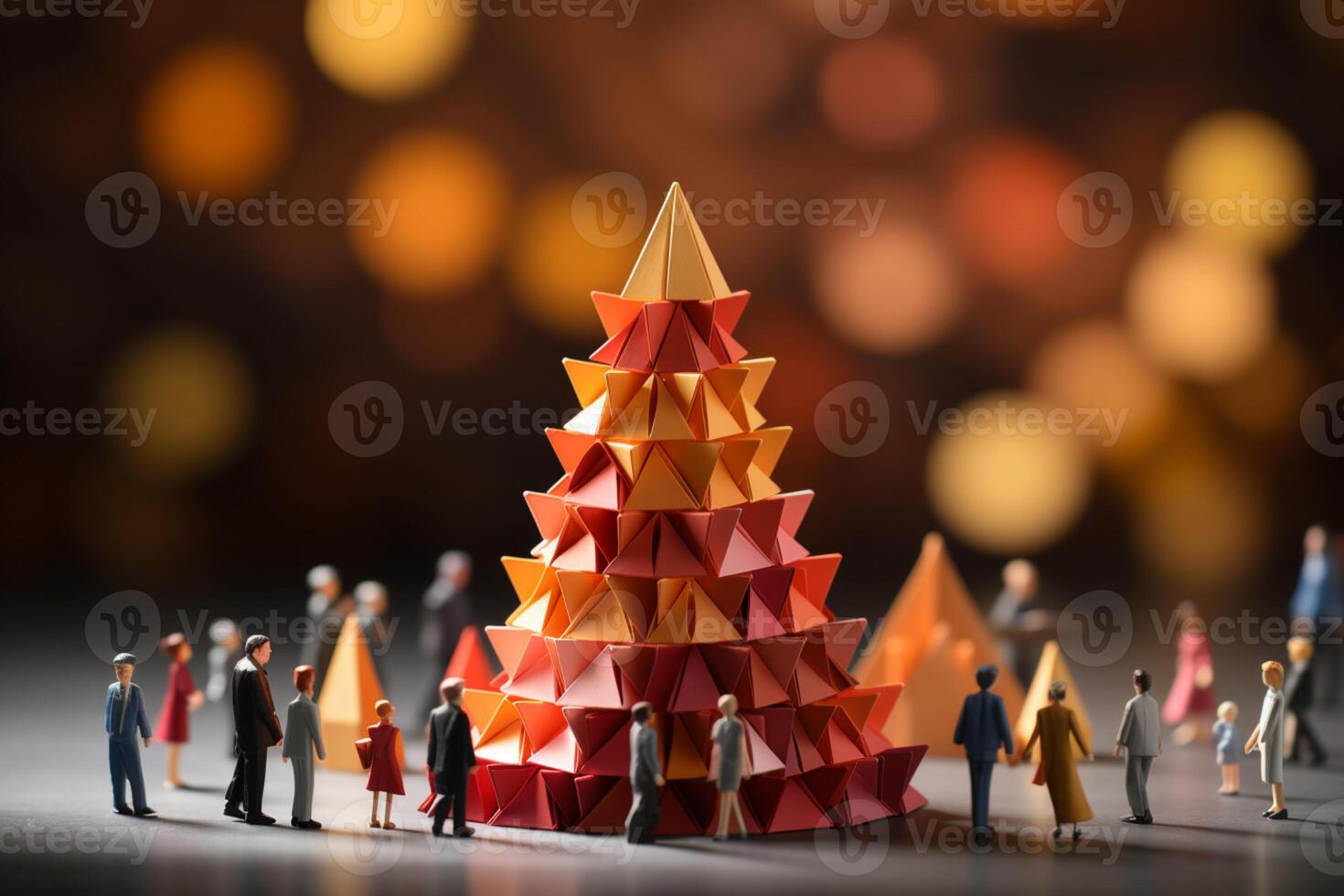 Teamwork and diversity showcased through a vibrant human pyramid of paper figures AI Generated photo