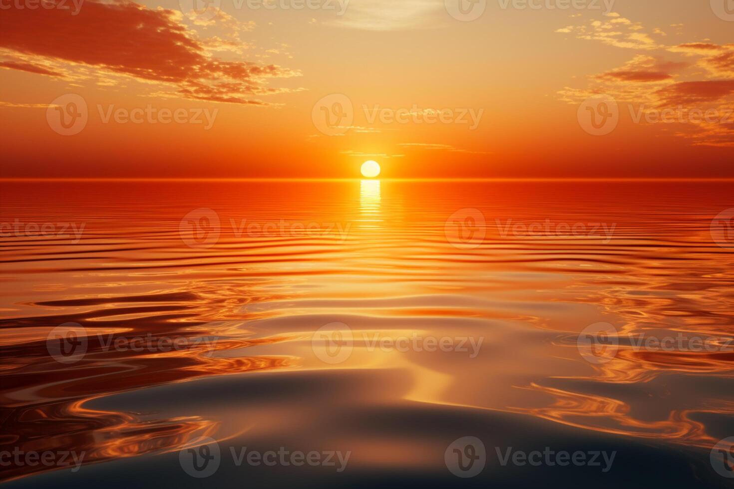 Abstract orange sun sets the stage with its reflections on water and horizon AI Generated photo