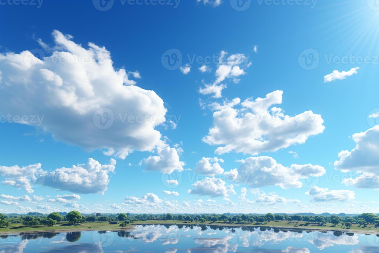 Flawless blue autumn sky adorned with delicate wisps of clouds AI Generated photo