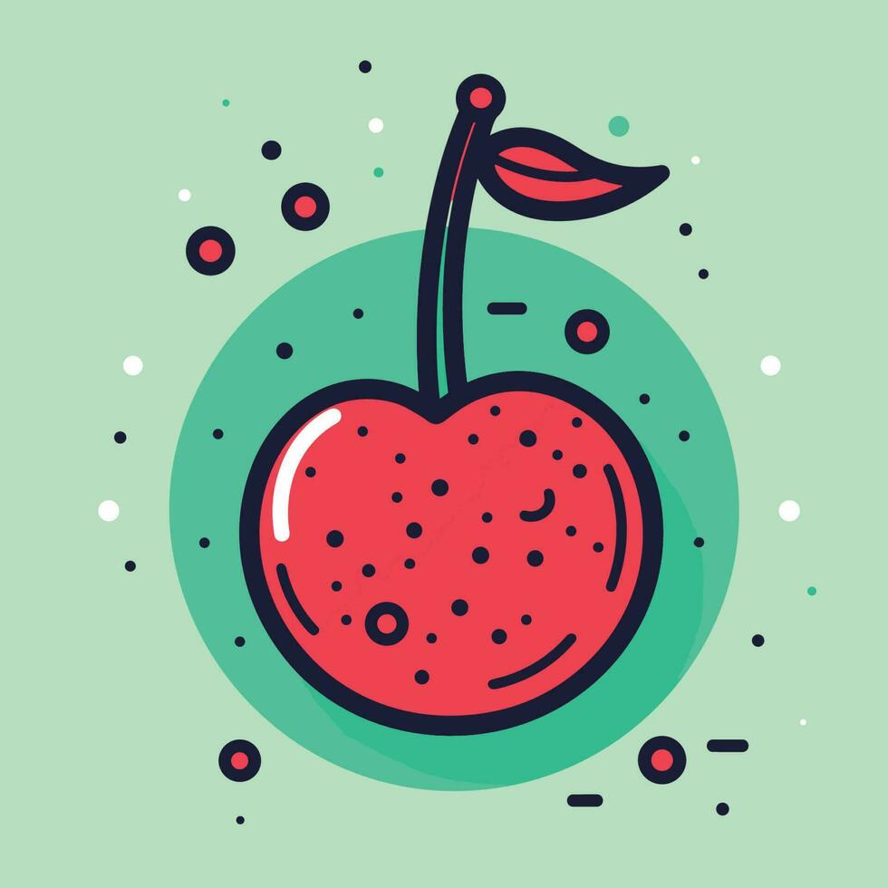 Vector of a fresh green apple with a leaf on a vibrant green background