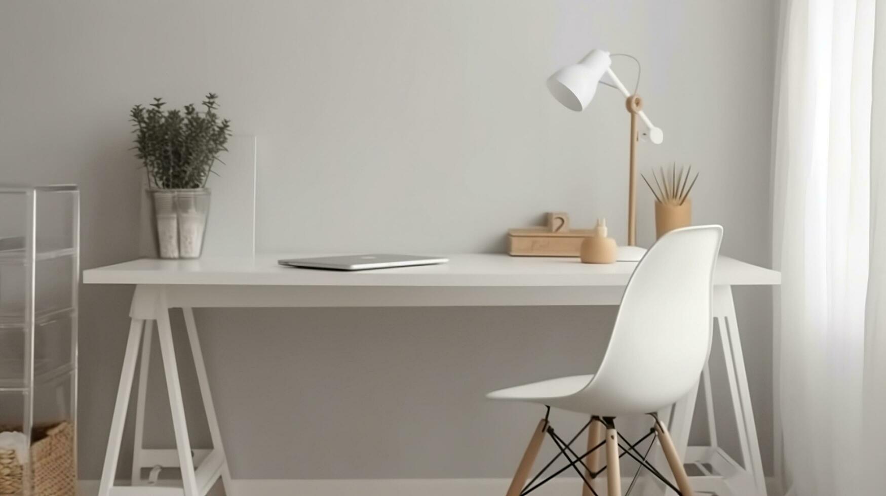 Comfortable workplace with computer on table in modern room.AI Generate photo