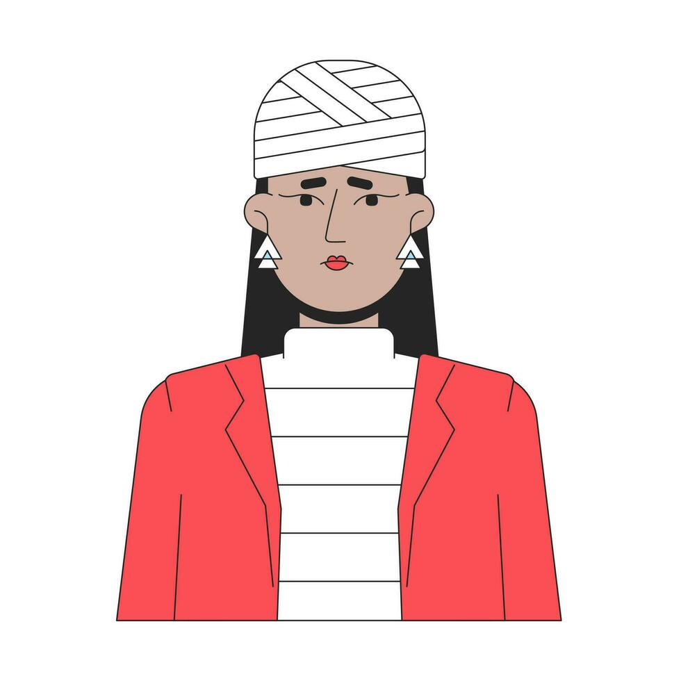 Head trauma in young woman flat line color vector character. Editable outline half body unhappy lady with headache on white. Healthcare simple cartoon spot illustration for web graphic design