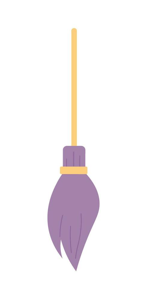 WItch flying broomstick semi flat colour vector object. Magic tool. Editable cartoon clip art icon on white background. Simple spot illustration for web graphic design