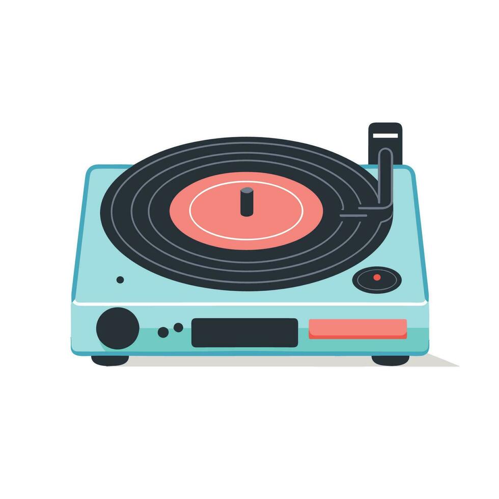 Vector of a blue record player with a red disc on a flat surface