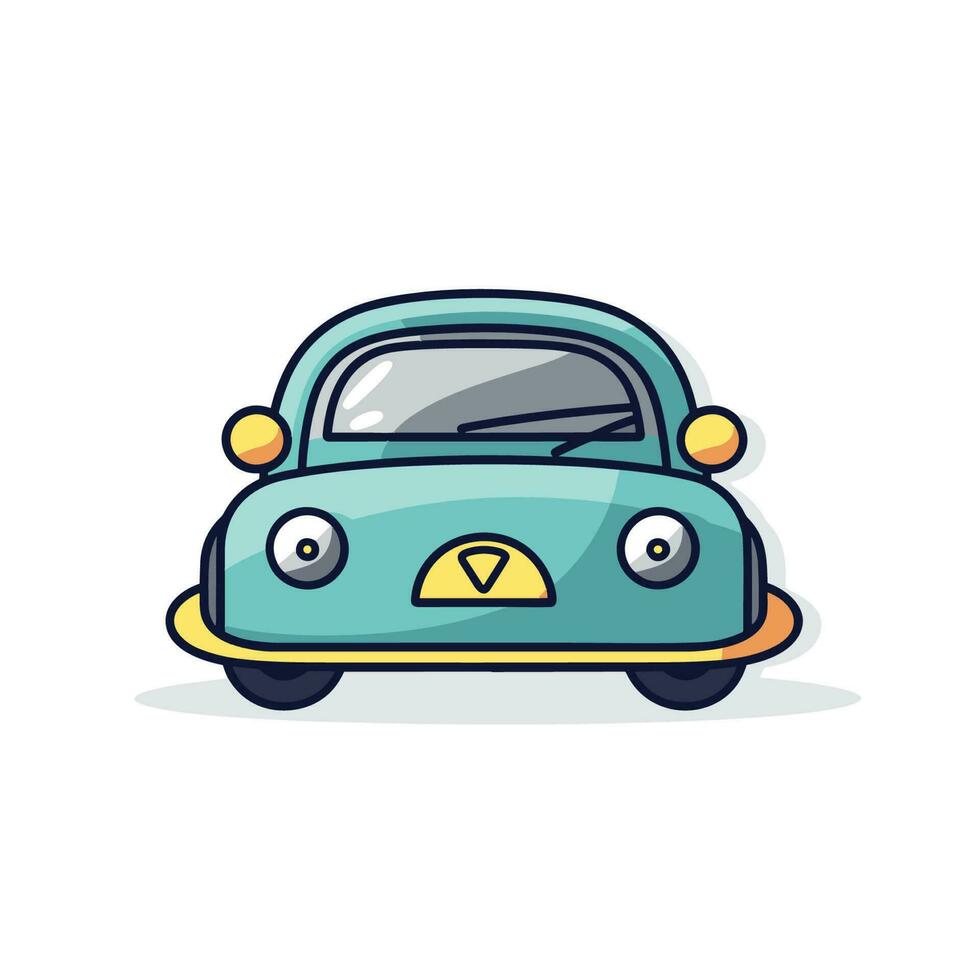 Vector of a flat blue car with a yellow nose and eyes