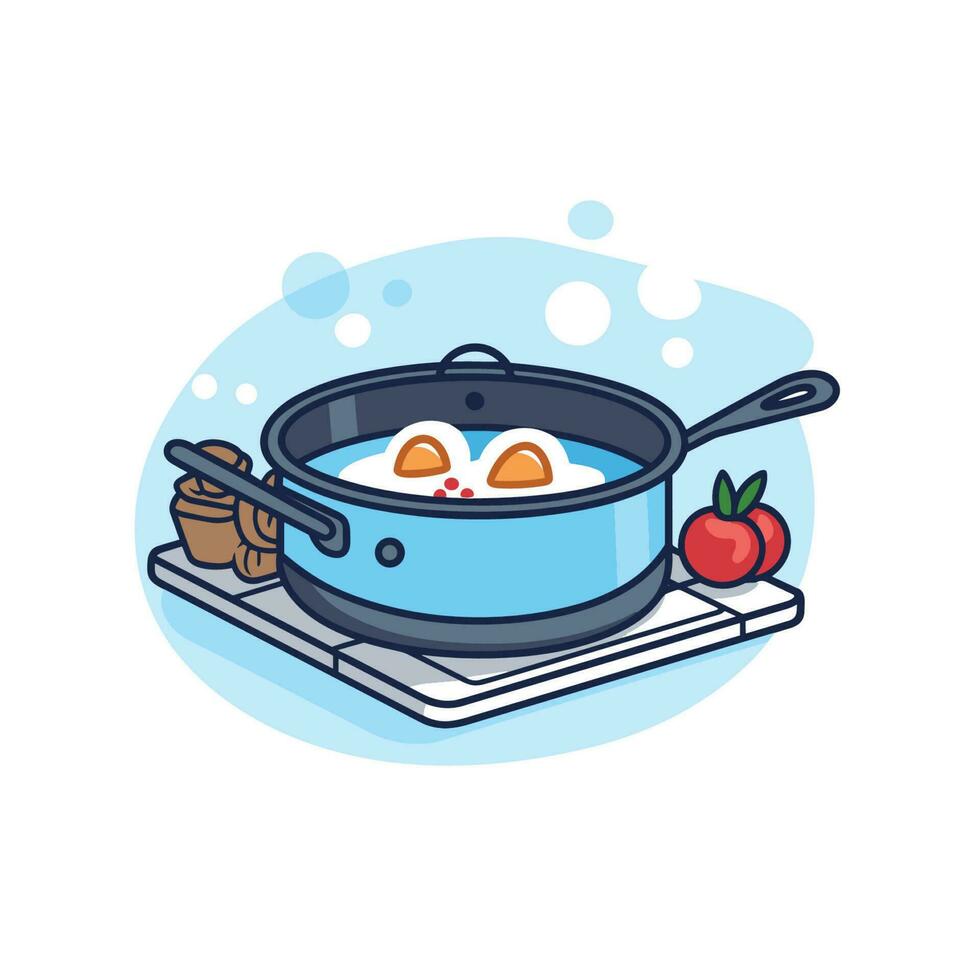 Vector of a stove with a pan of eggs cooking