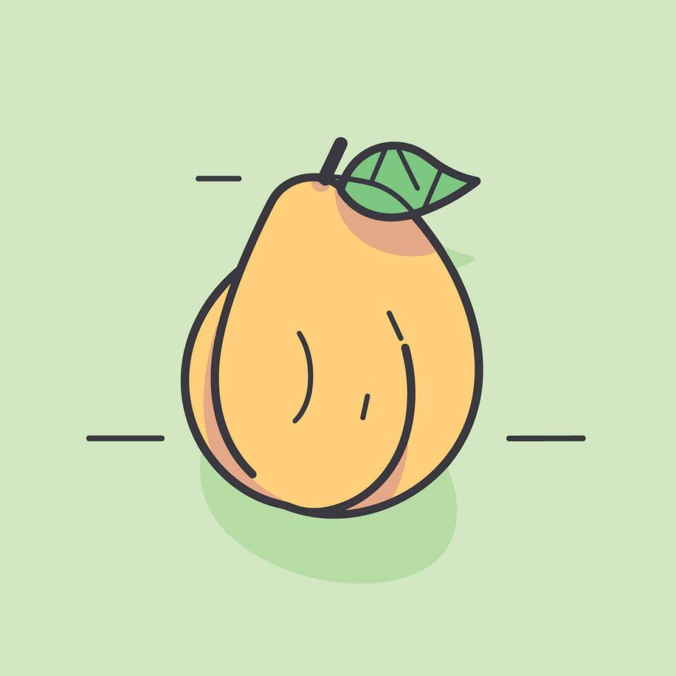 Vector of a ripe peach with a fresh green leaf on top