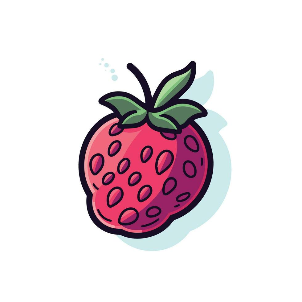 Vector of a fresh red strawberry with a vibrant green leaf on a flat surface