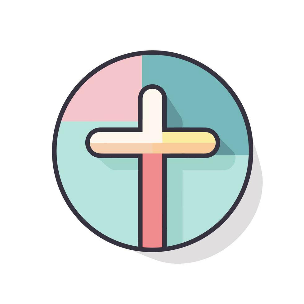 Vector of a flat cross in a circle casting a long shadow