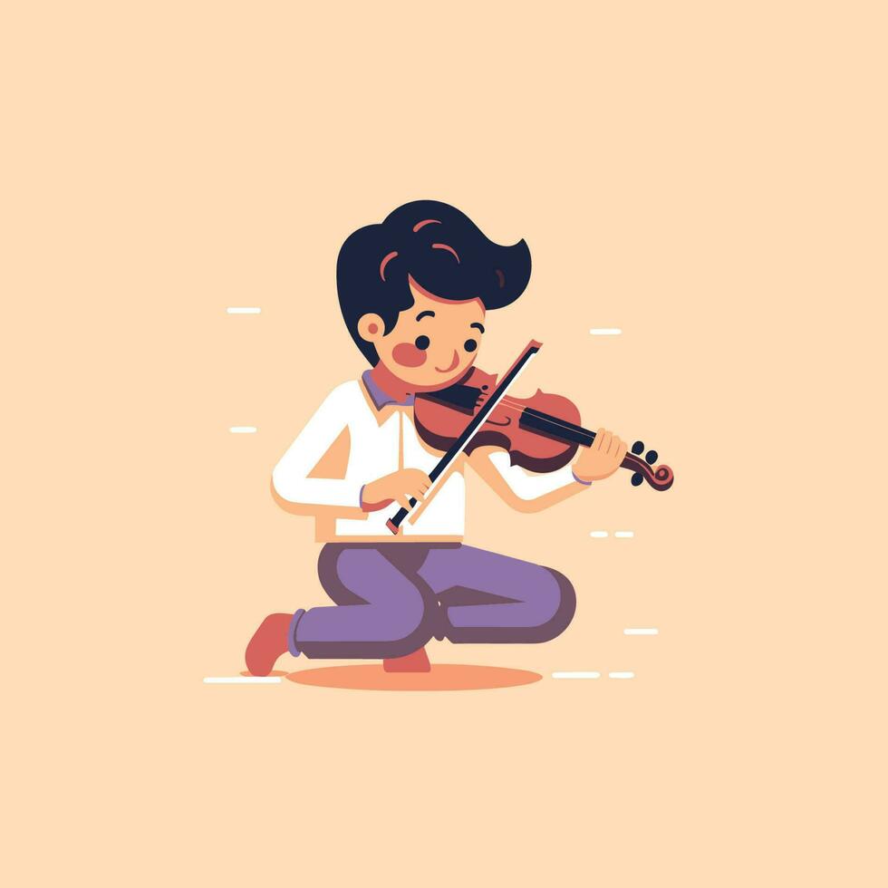 Vector of a young boy playing the violin against a neutral backdrop