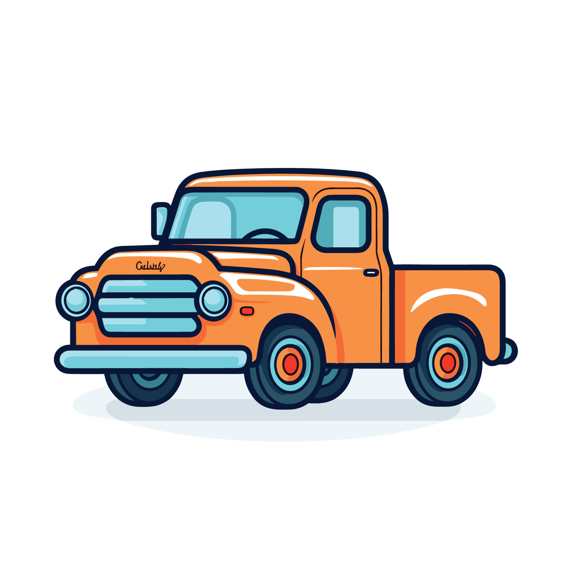 Vector of an orange truck parked on a white surface 26312231 Vector Art