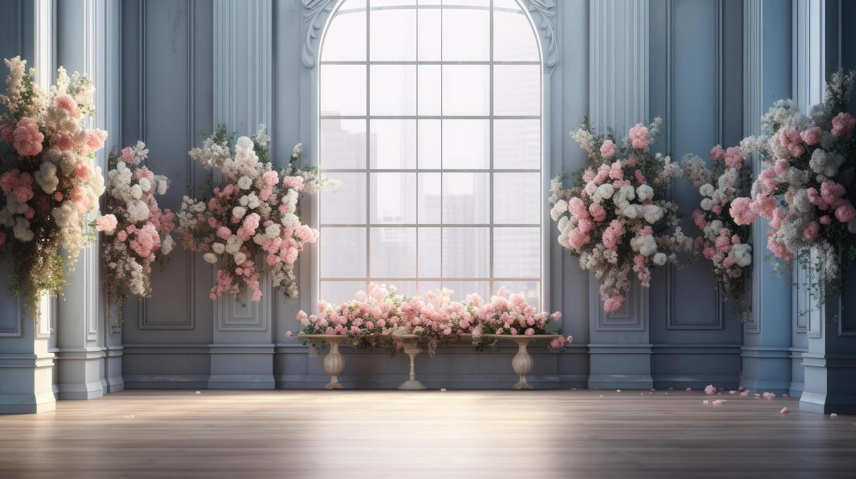 Wedding background adorned with lovely flowers, photo