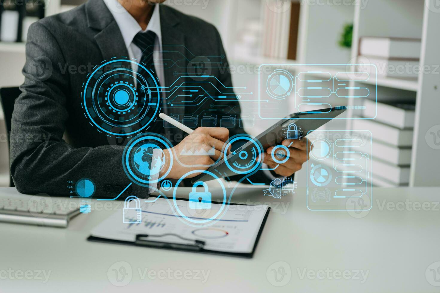 Cyber security data protection Business working on compute Intelligenc digital tablet global network connection data science digital marketing, Investment global in office photo