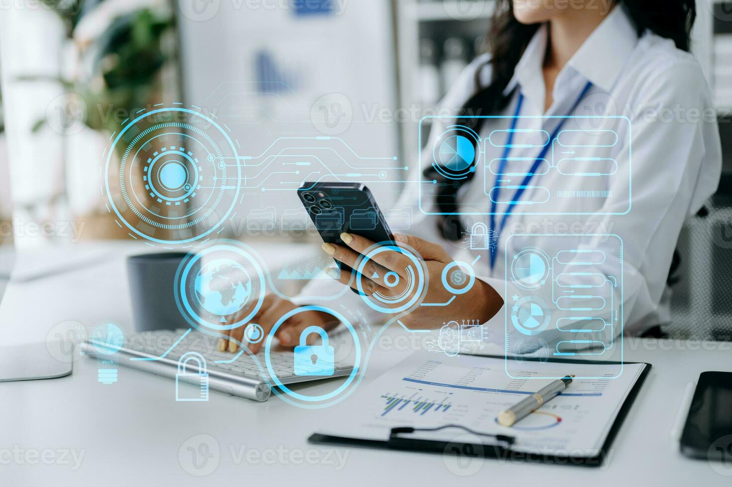 Cyber security data protection Business working on compute Intelligenc digital tablet global network connection data science digital marketing, Investment global in office photo