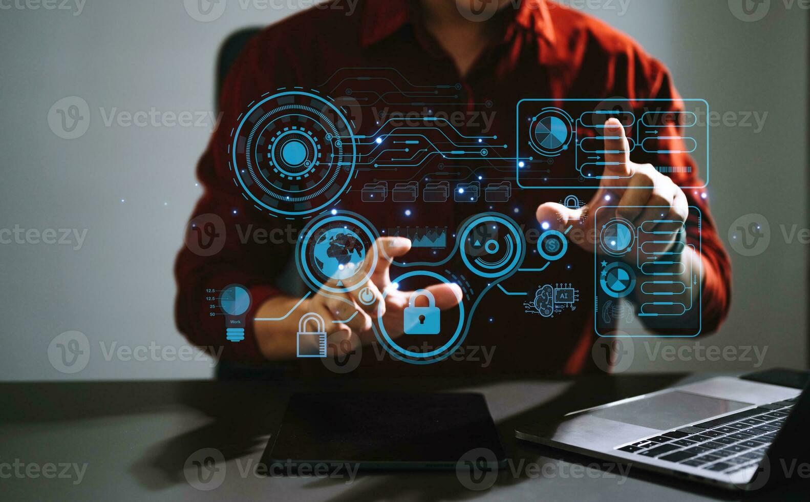 Cyber security data protection Business working on compute Intelligenc digital tablet global network connection data science digital marketing, Investment global in office photo