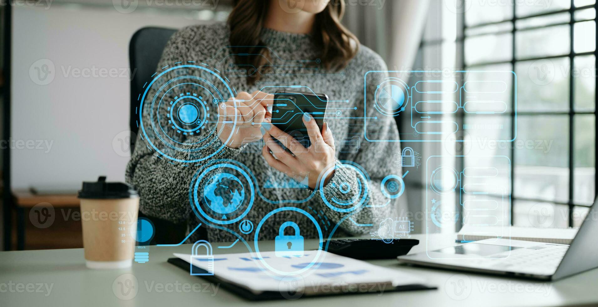 Cyber security data protection Business working on compute Intelligenc digital tablet global network connection data science digital marketing, Investment global photo