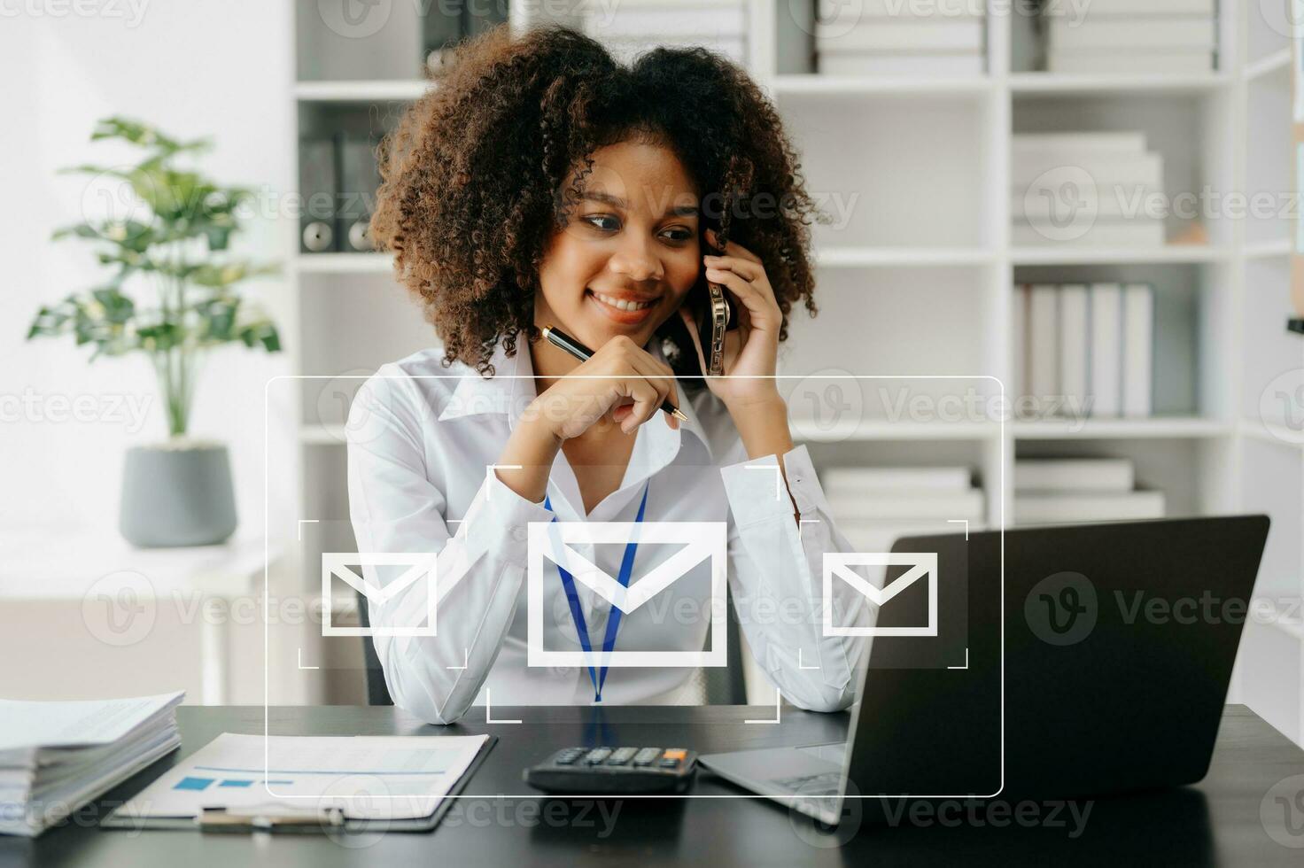 Woman hands using Laptop, tablet typing on keyboard and surfing the internet with email icon, email marketing concept, send e-mail or newsletter, online working internet network technology. photo