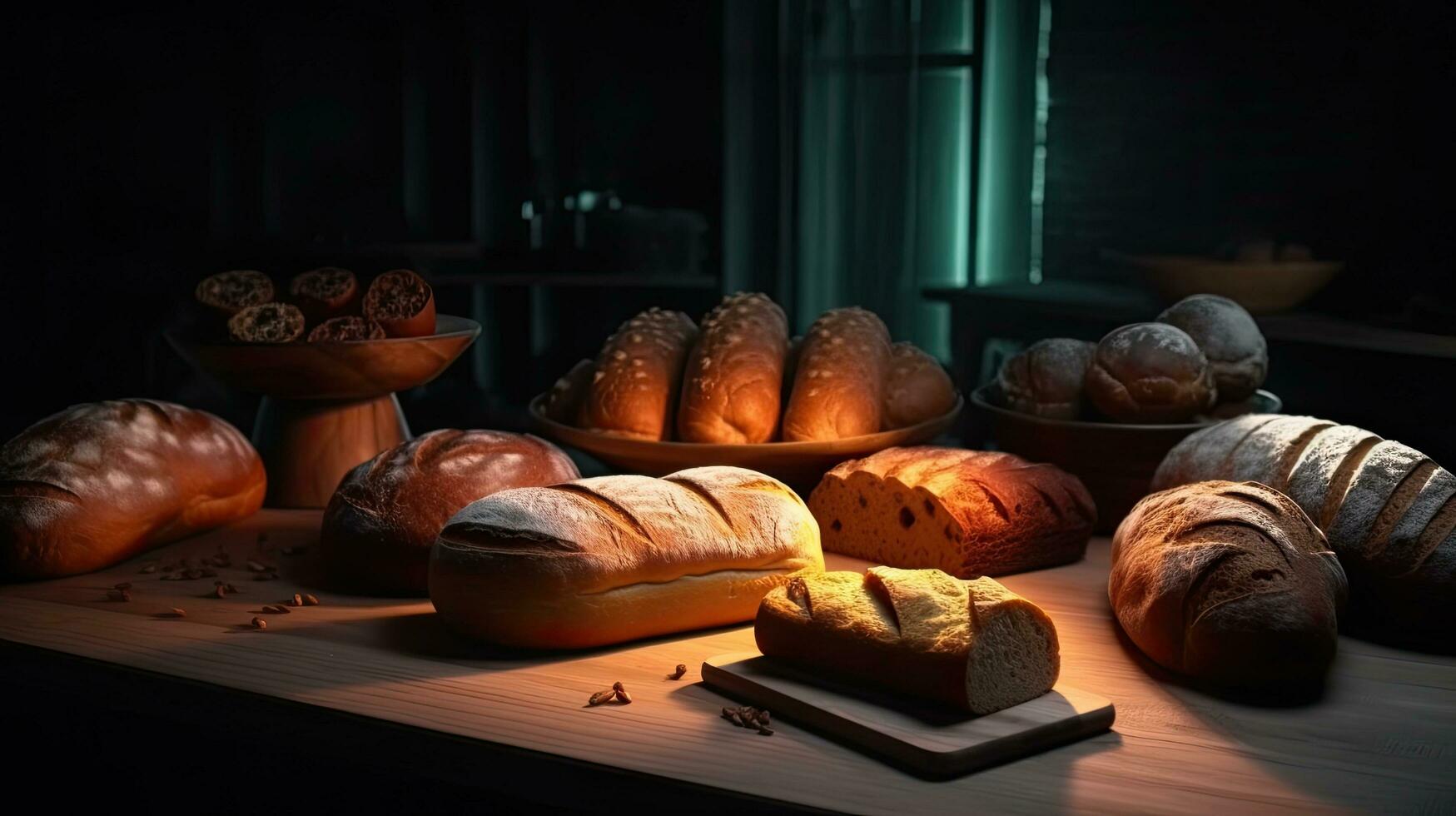 Warm and crusty artisan bread, generative AI photo