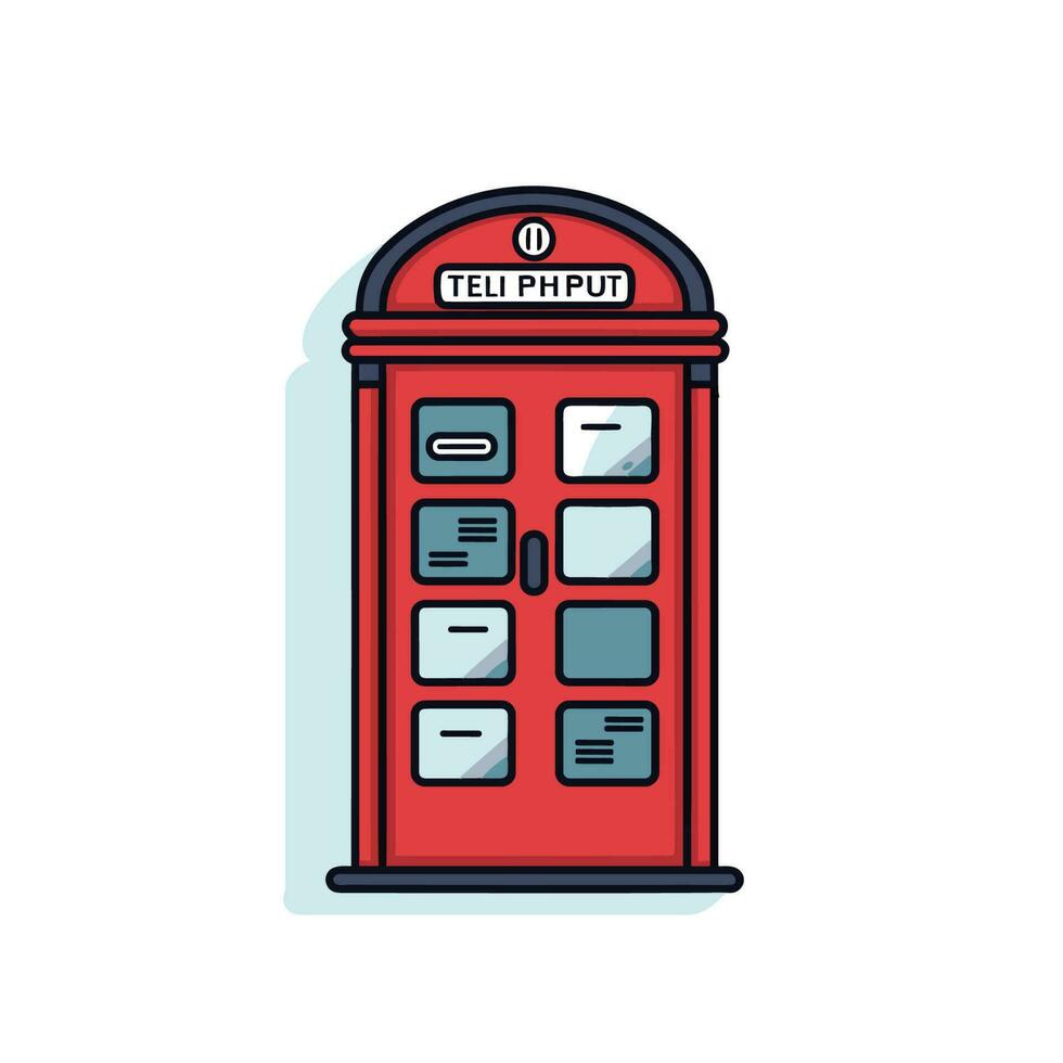 Vector of a red telephone booth with a Telephone Pay sign standing alone on a flat street