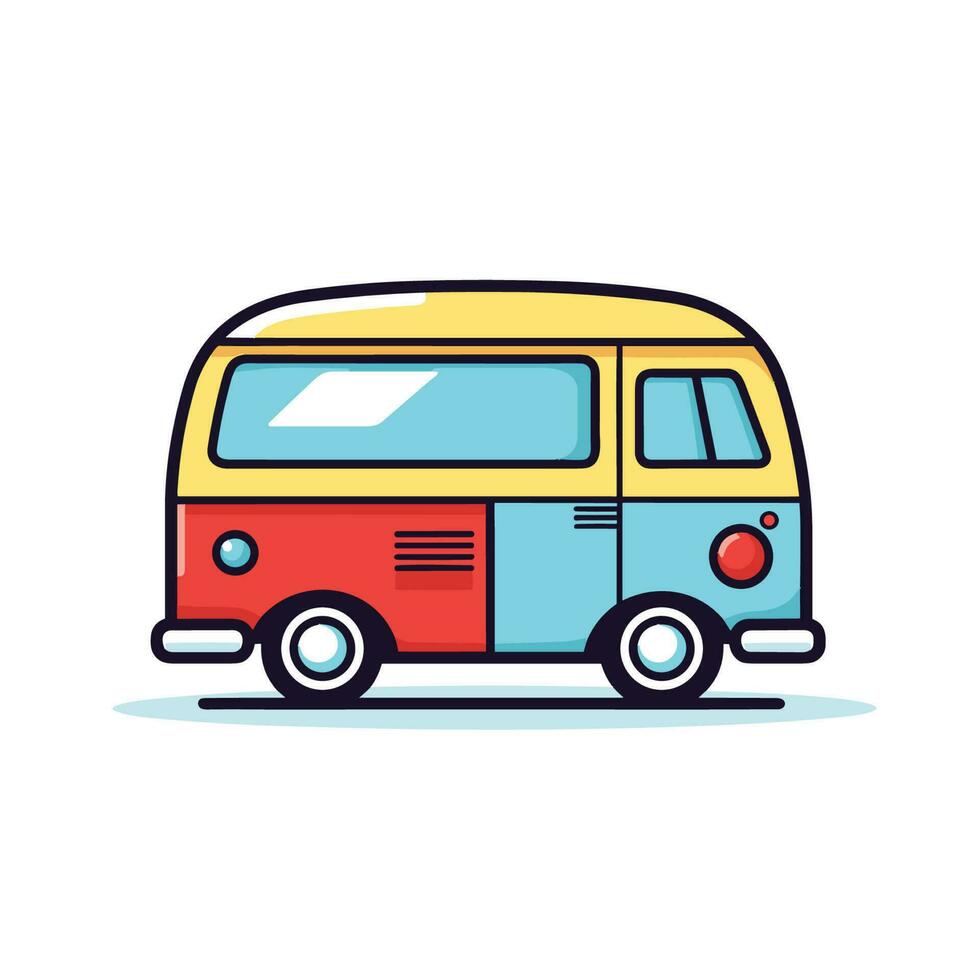 Vector of a vibrant and eye catching bus parked on a bustling city street