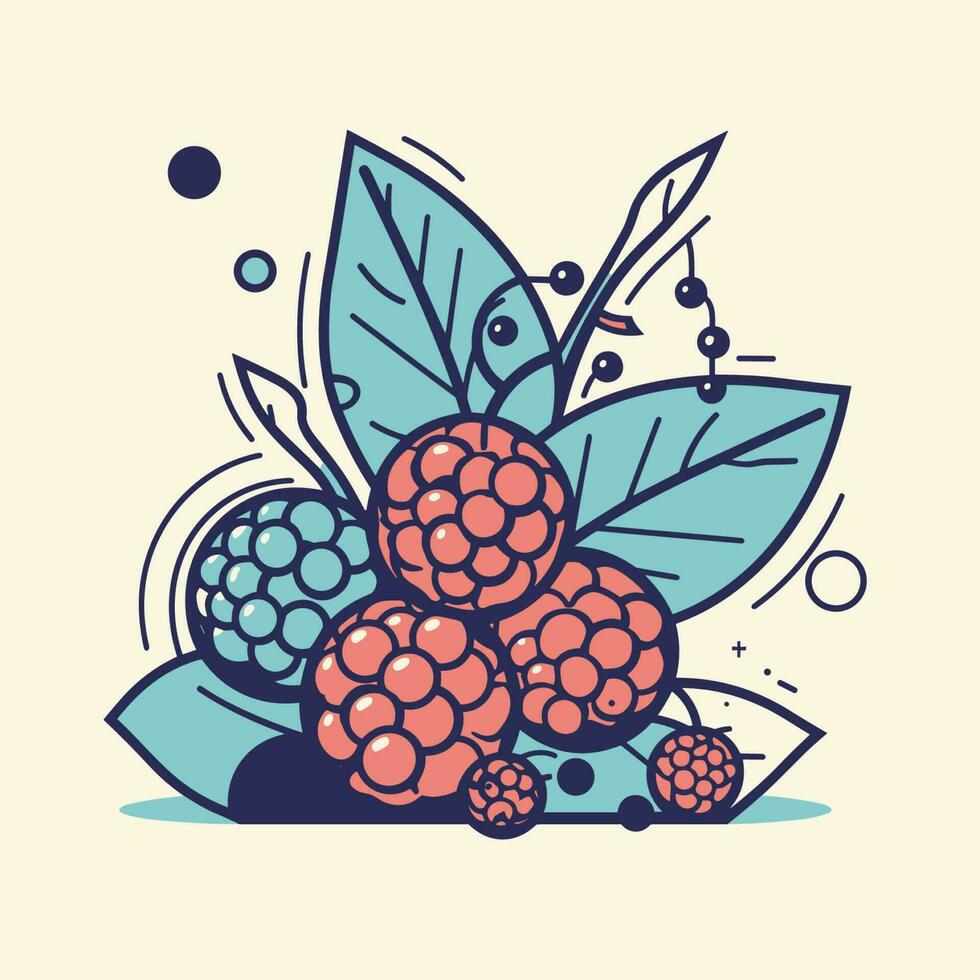 Vector of fresh raspberries resting on a vibrant green leaf