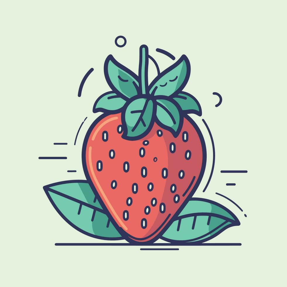 Vector of a ripe strawberry with a fresh green leaf on top