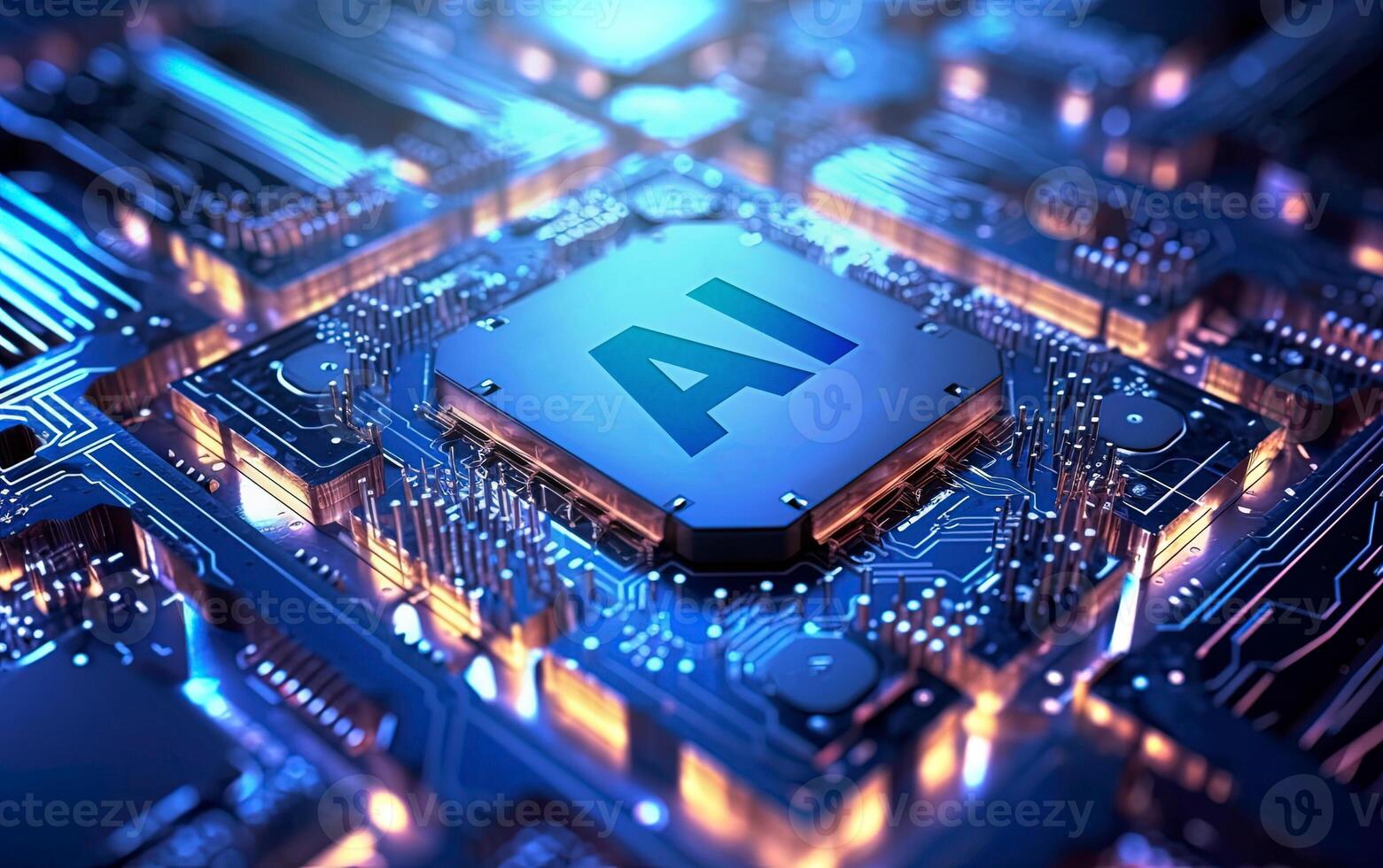 Conceptual image of artificial intelligence 3D chip. . photo