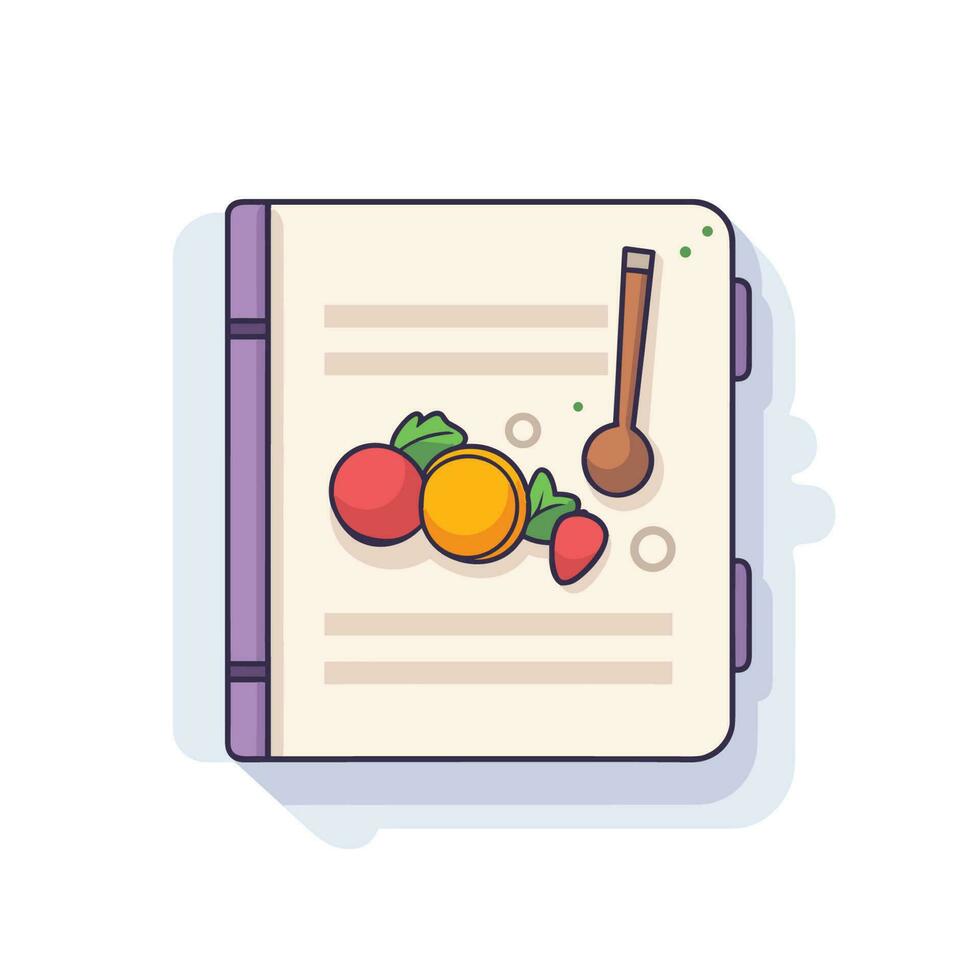 Vector of a notebook with a clipboard and a spoon on a flat surface