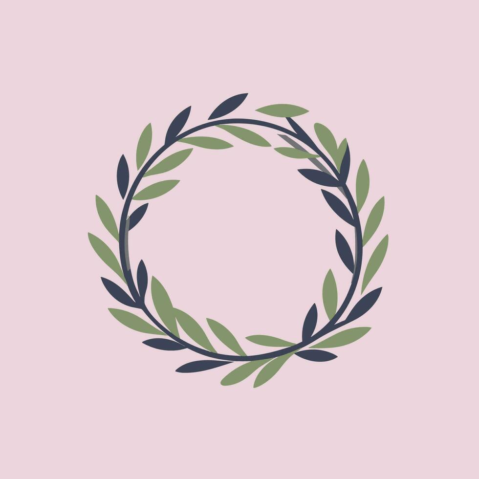 Vector of a flatlay of a wreath made of leaves on a pink background