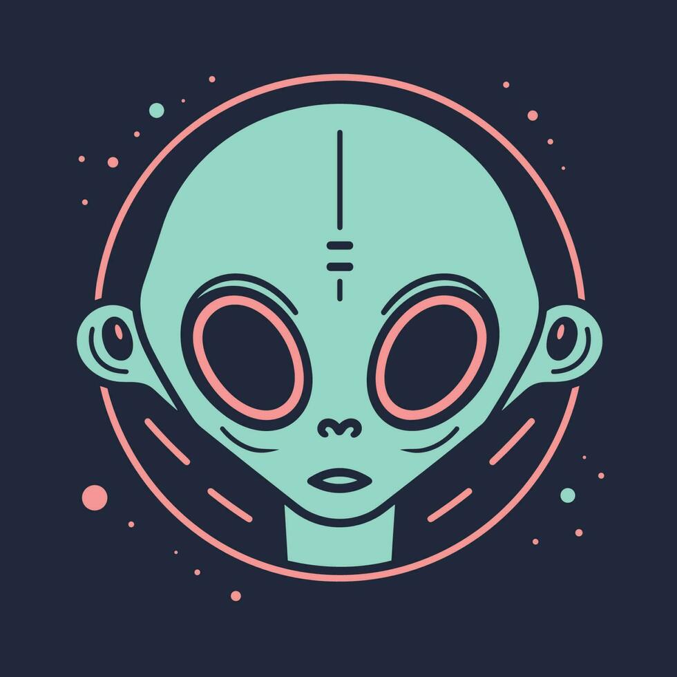 Vector of a mysterious blue alien with piercing red eyes against a dark backdrop