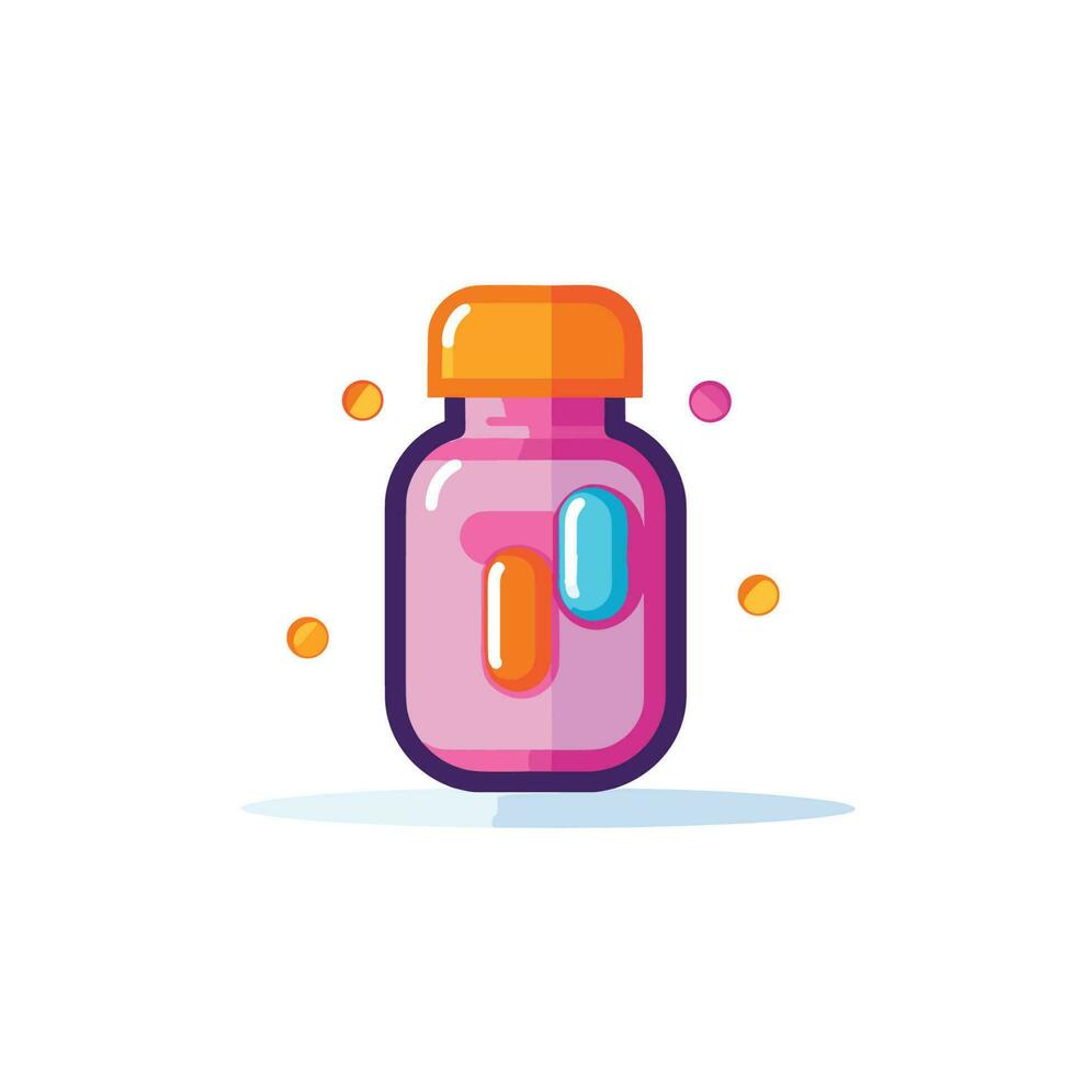 Vector of a pill bottle with medication inside on a flat surface