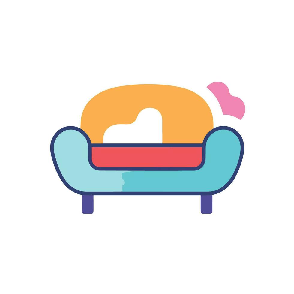 vector de un acogedor sofá adornado con un corazón conformado almohada, agregando calor y amor a ninguna vivo espacio