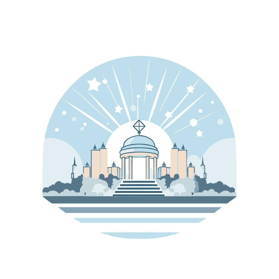 Vector of a flat icon vector of a building with a dome and stars in the sky