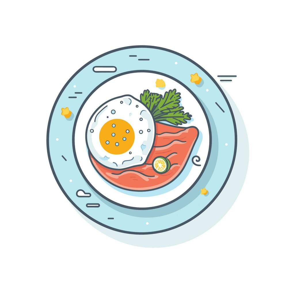 Vector of a plate of food with a sunny side up egg on top