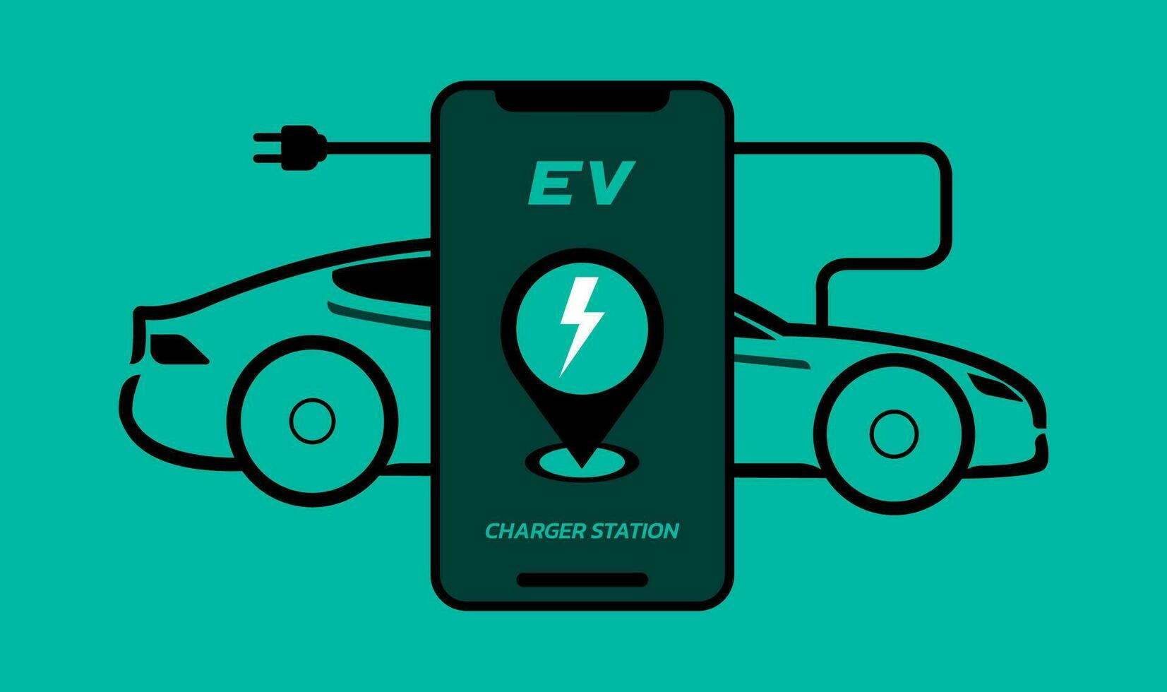 eléctrico coche cargando estación punto solicitud en móvil, eléctrico vehículo cargando, vecter ilustración. vector