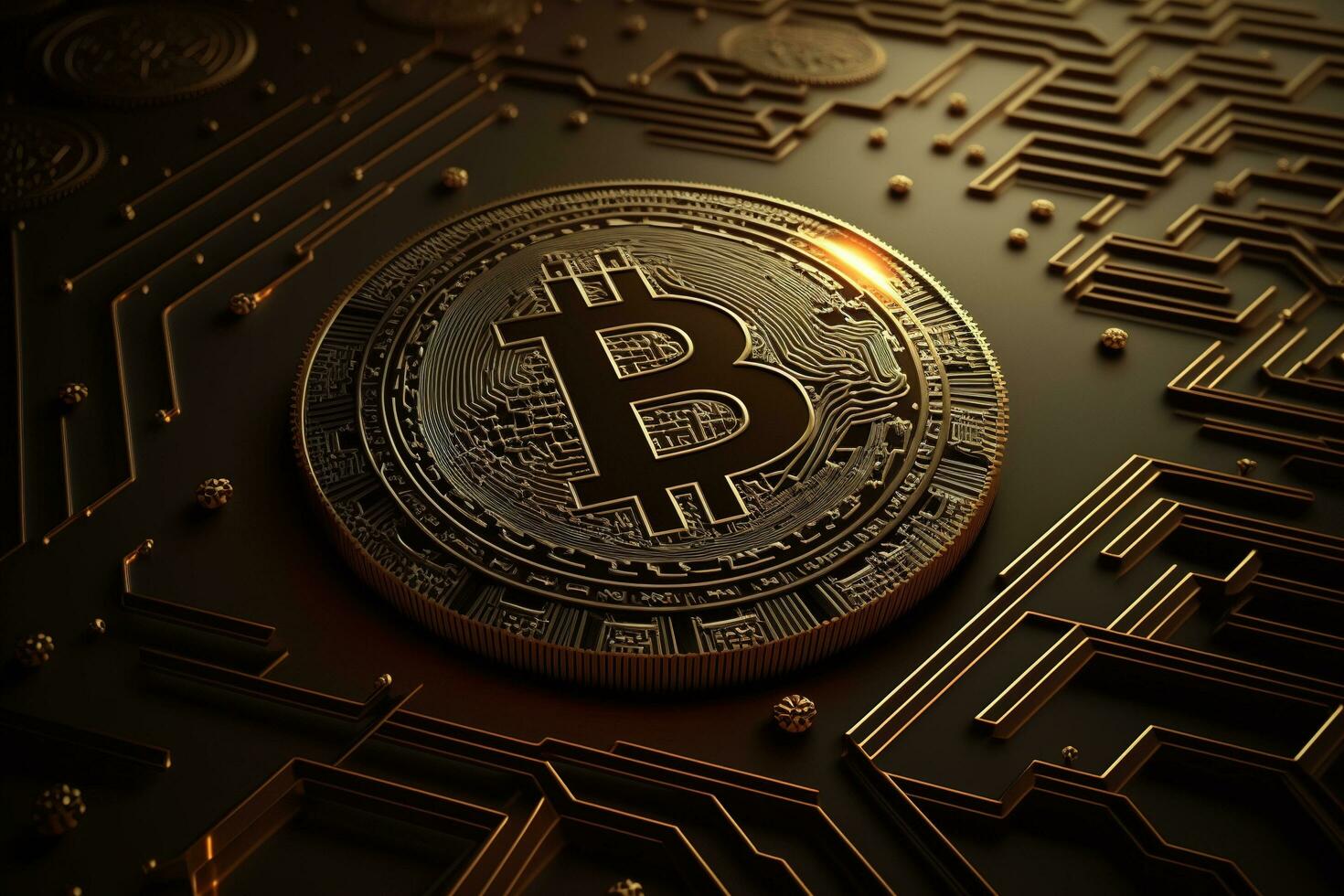 A technology-generated Bitcoin background produced by AI photo