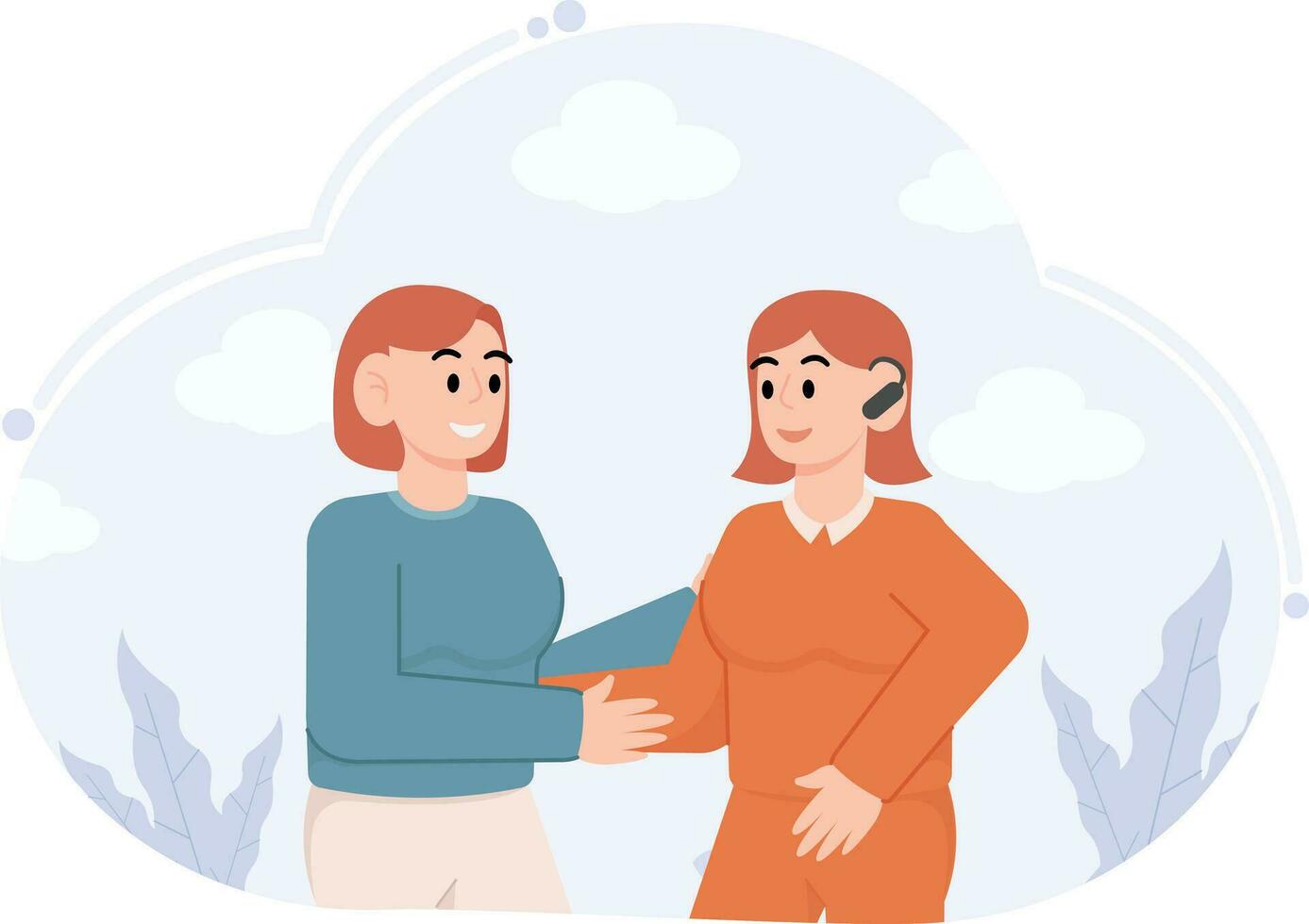 A Woman Talking To A Woman With A Disability Cannot Hear Illustration vector