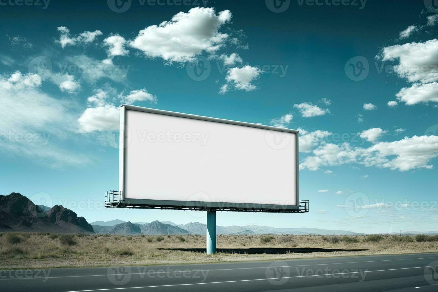 blank white billboard mockup with blue sky view generated by ai photo
