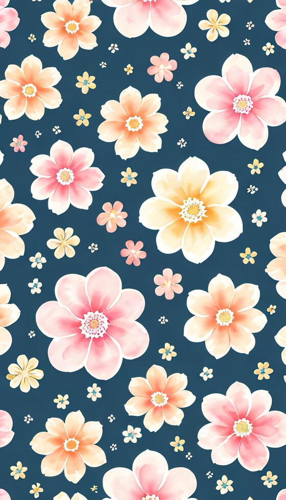 Seamless whimsical watercolor floral pattern. AI-Generative photo