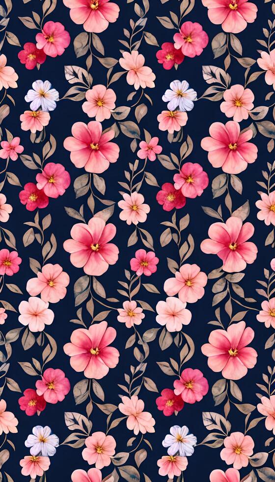 Seamless whimsical watercolor floral pattern. AI-Generative photo