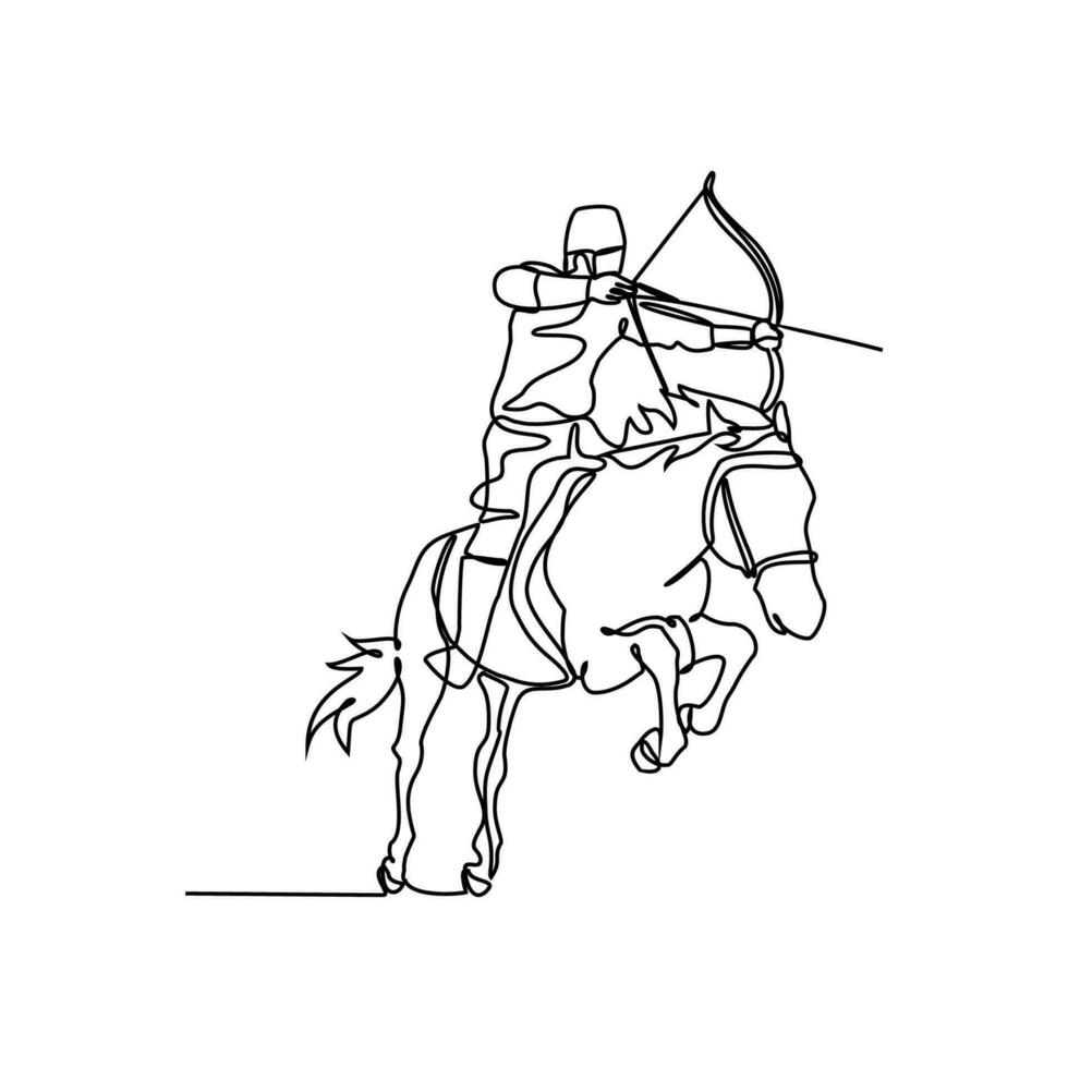 One continuous line drawing of illustration of a soldier riding a horse during war. soldier riding a horse concept in simple linear style continuous line. soldier concept vector illustration.